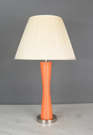 Orange Mid Century Wooden Table Lamp