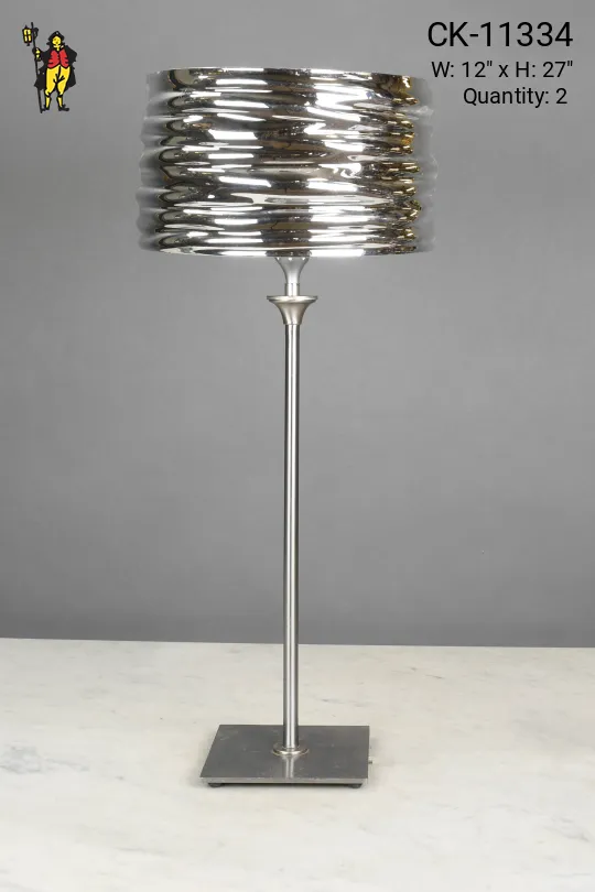 Modern Polished Nickel Shaded Stick Table Lamp