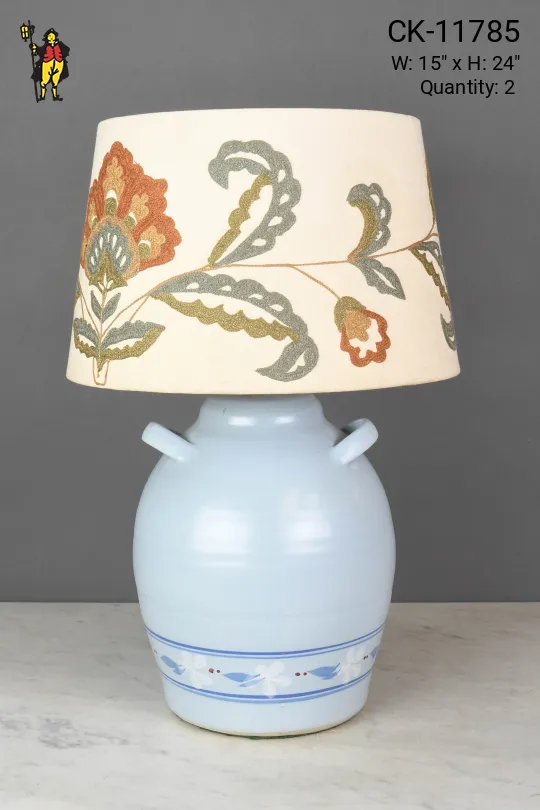 Painted Blue Ceramic Table Lamp