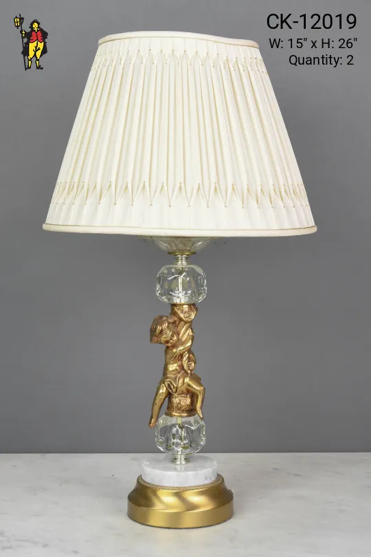 Brass, Crystal, & Marble Figure Table Lamp