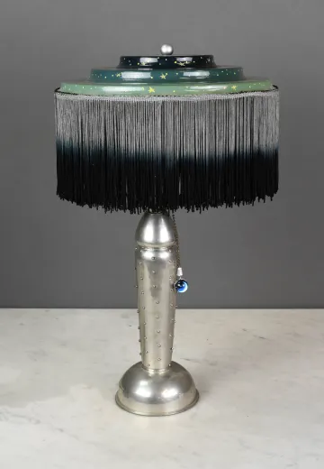 Mid Century Star Shaded Nickel Table Lamp