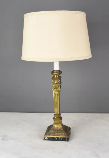 Single Candle Brass & Marble Table Lamp