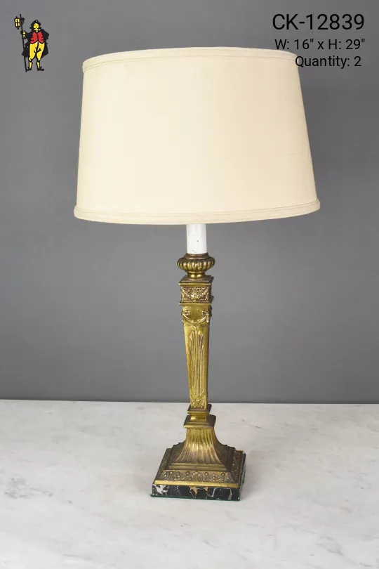 Single Candle Brass & Marble Table Lamp