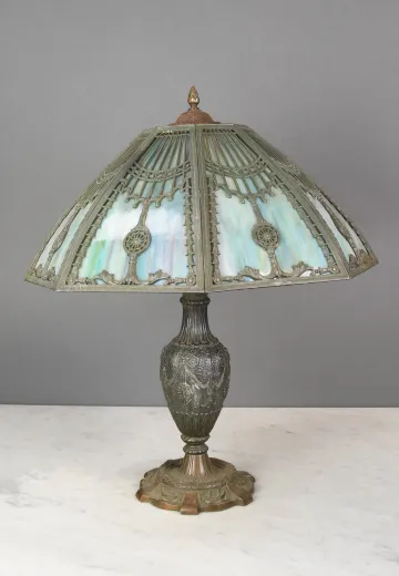 Blue Slag Glass Shaded Table Lamp