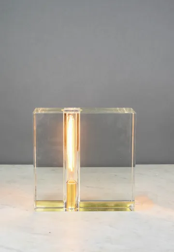 Heavy Glass & Brass Square Table Lamp