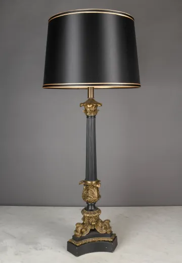 Black & Brass Footed Column Table Lamp