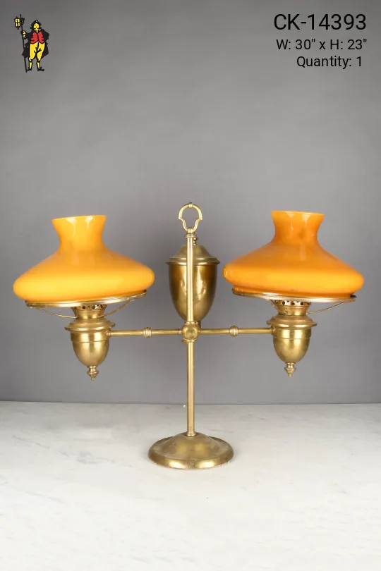 Two Light Faux-Oil Electrified Brass Table Lamp