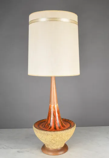 Orange & Beige Ceramic Mid Century Table Lamp