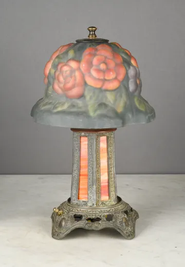 Floral Glass Shaded Small Table Lamp