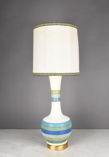 White w/Mulitcolor Geometric Pattern Table Lamp