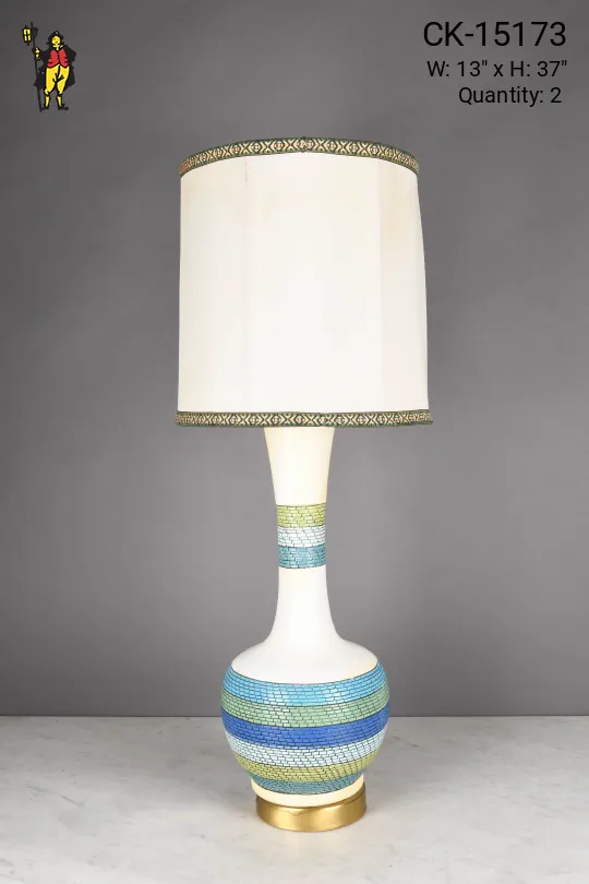 White w/Mulitcolor Geometric Pattern Table Lamp