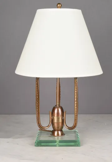 Antique Brass Three Light Table Lamp w/Lucite Base
