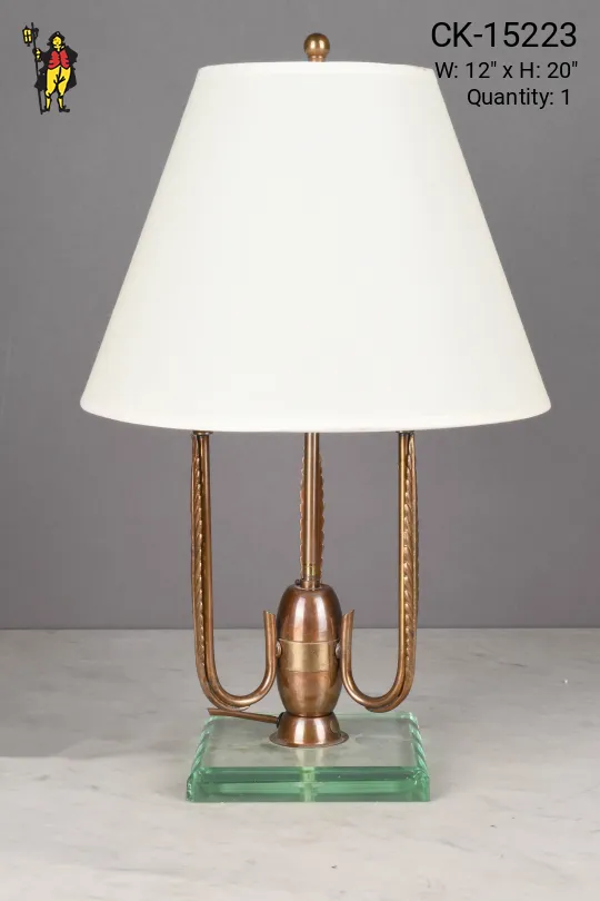 Antique Brass Three Light Table Lamp w/Lucite Base