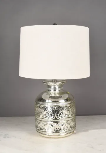 Oversized Chrome & Geometric Patterned Table Lamp