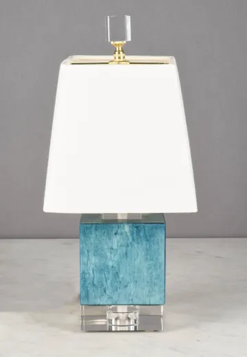 Small Blue Glass Square Table Lamp