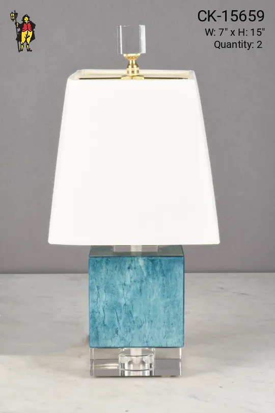 Small Blue Glass Square Table Lamp