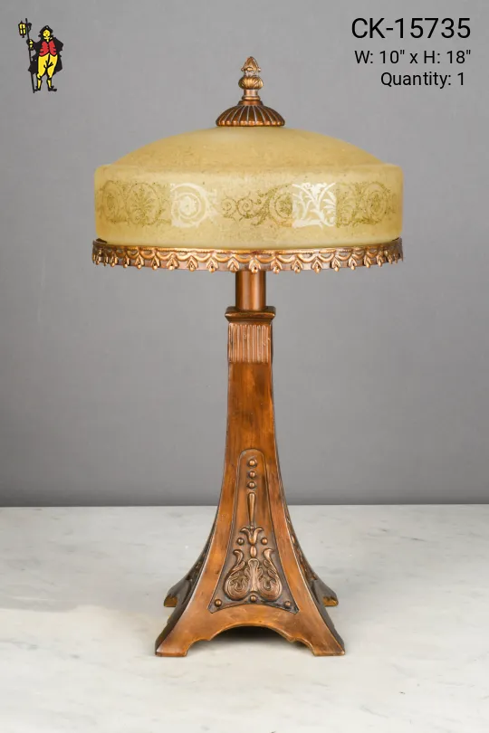 Etched Glass Shaded Bronze Table Lamp