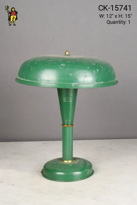 Green Metal Shaded Distressed Table Lamp