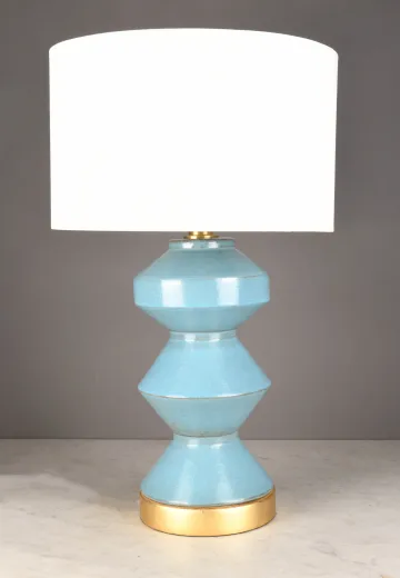 Blue Painted Ceramic & Brass Table Lamp