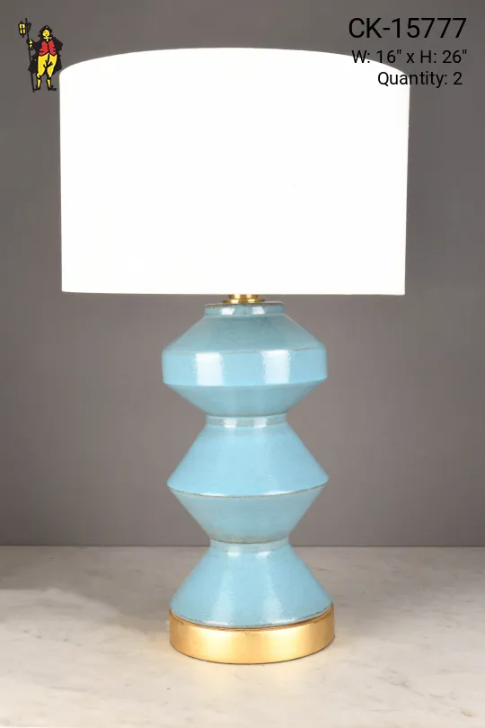 Blue Painted Ceramic & Brass Table Lamp