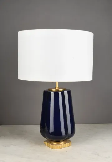 Blue w/Brass Accents Ceramic Table Lamp