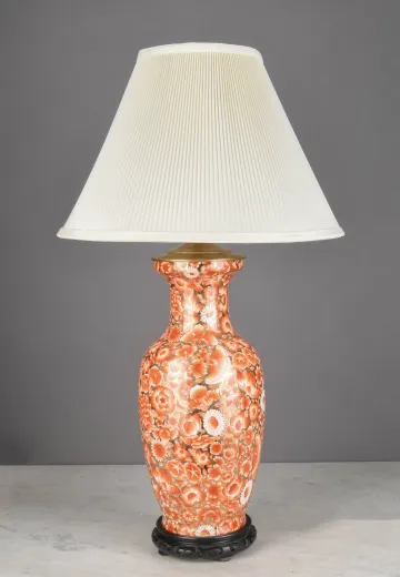 Orange Floral Painted Ceramic Table Lamp