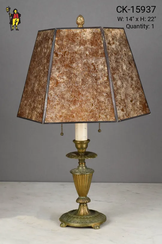 Mica Shaded Single Candle Antique Table Lamp