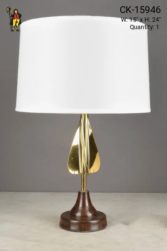 Polished Brass w/Wooden Base Abstract Table Lamp