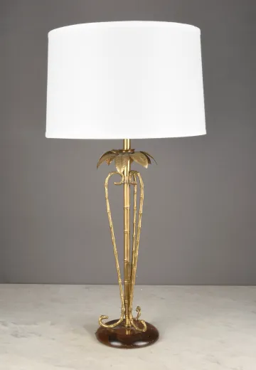 Satin Brass Palm Tree Themed Table Lamp