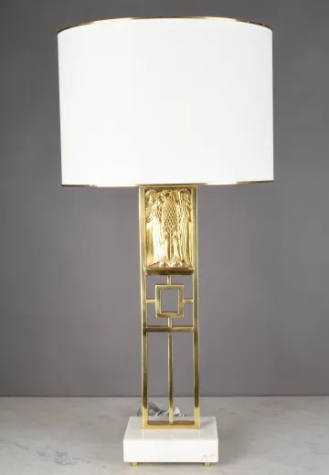 Polished Brass & Marble Eagle Table Lamp