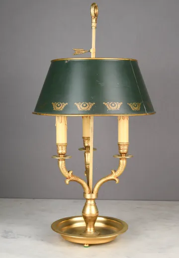 Green Metal Shaded Three Candle Brass Bouliette