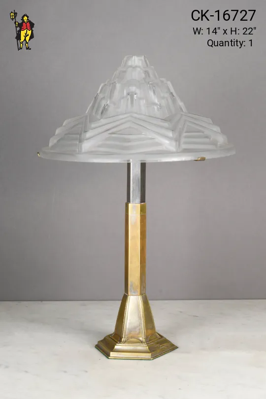 Molded Art Deco Glass Shaded Brass Table Lamp