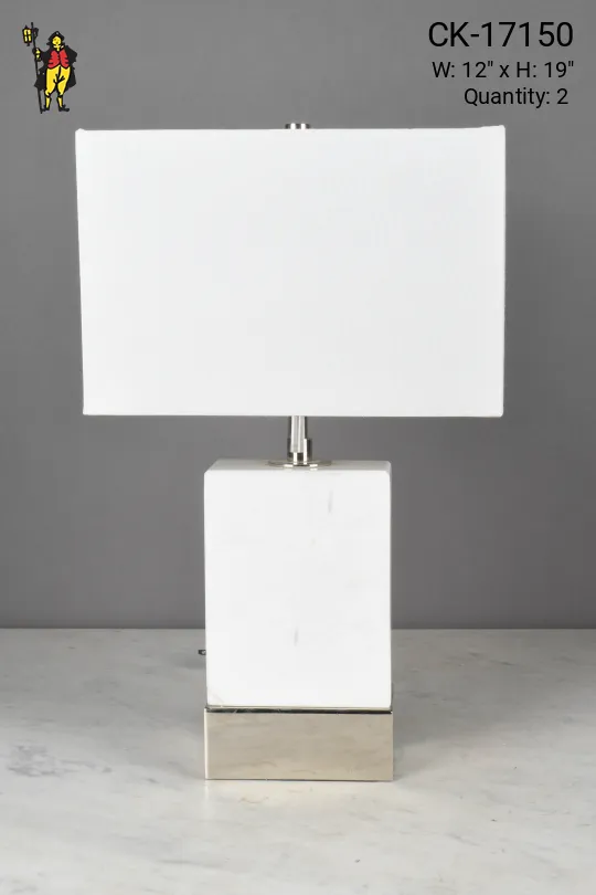 Rectangular Marble & Polished Nickel Modern Table Lamp