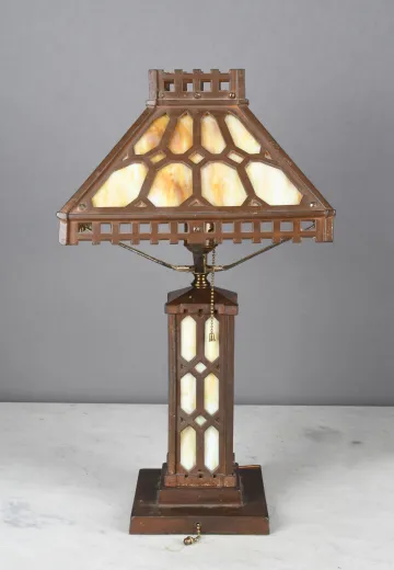 Bronze & Slag Glass Table Lamp