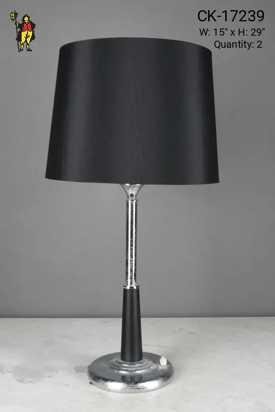 Black Leather & Nickel Modern Table Lamp