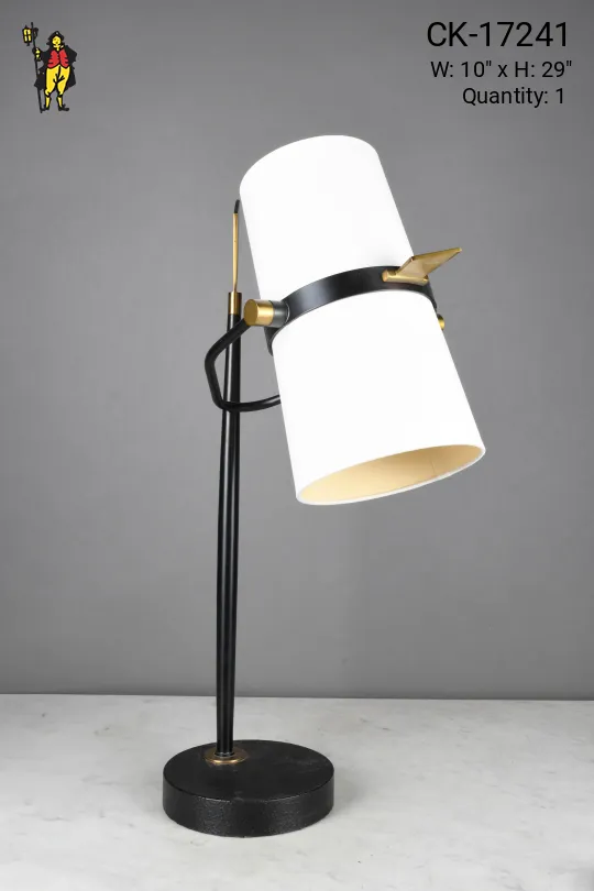 Black & Brass Two Light Fabric Shaded Desk Lamp