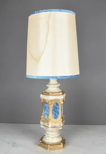 White & Blue Oversize Mid Century Table Lamp w/Distressed Stained Shades (Available w/Clean Shades)