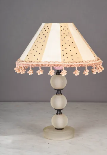 Small Glass Table Lamp w/Polka Dot Fringe Shade