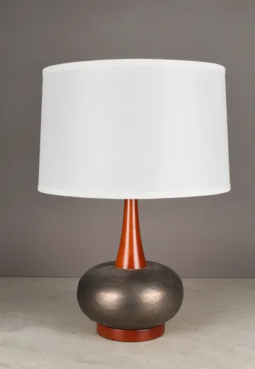 Wooden & Painted Ceramic Mid Century Modern Table Lamp