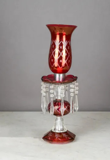 Red Glass & Crystal Faux Oil Table Lamp