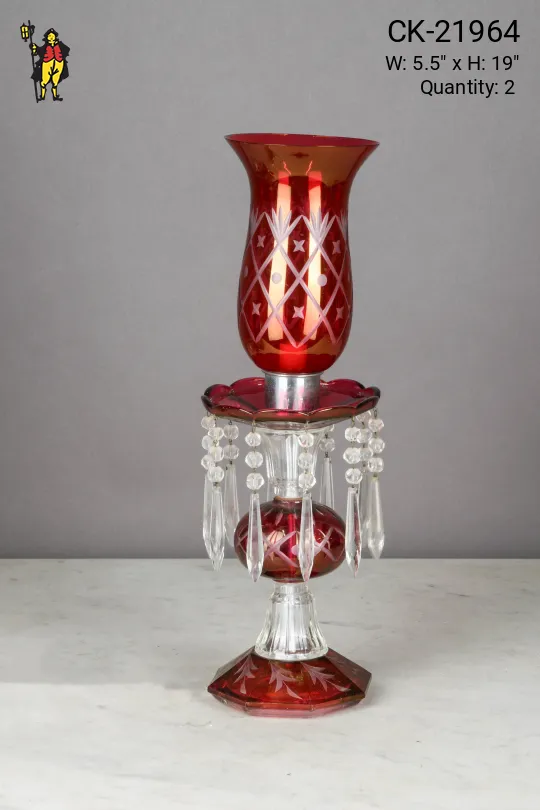 Red Glass & Crystal Faux Oil Table Lamp