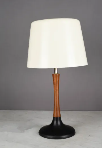 Wooden & Black Mid Century Table Lamp w/Plastic Shade