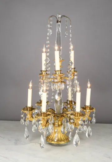 Brass & Crystal Nine Light Table Candelabra