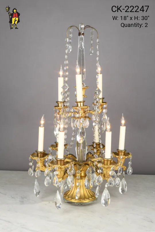 Brass & Crystal Nine Light Table Candelabra