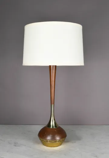 Wood & Brass Mid Century Table Lamp