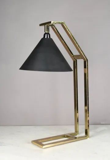 Polished Brass & Black Shaded Table Lamp