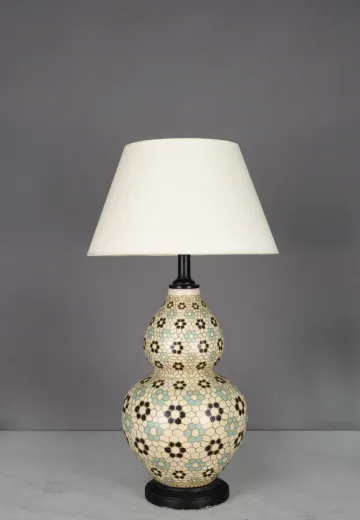 Off White & Blue Geometric Floral Table Lamp