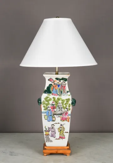 Painted Traditional Japanese Motif Table Lamp
