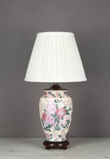 Off White & Painted Floral Table Lamp