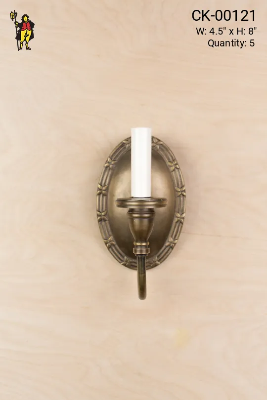 Traditional Bronze Wall Sconce w/Floral Border Backplate (Two Antique Brass)
